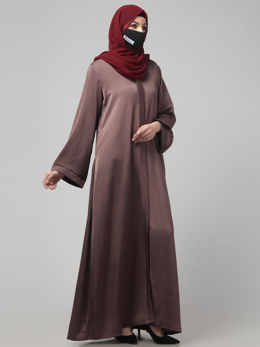 Front Open Abaya In Premium Tiktok Fabric with V-Neck & Flared Sleeves.