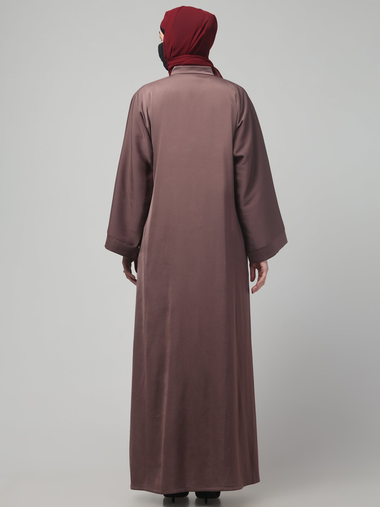 Front Open Tiktok Abaya with Round Neck & Flared Sleeves.