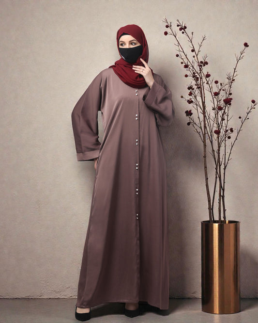 Front Open Tiktok Abaya with Round Neck & Flared Sleeves – Includes Hijab