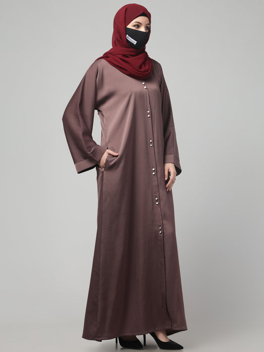 Front Open Tiktok Abaya with Round Neck & Flared Sleeves.