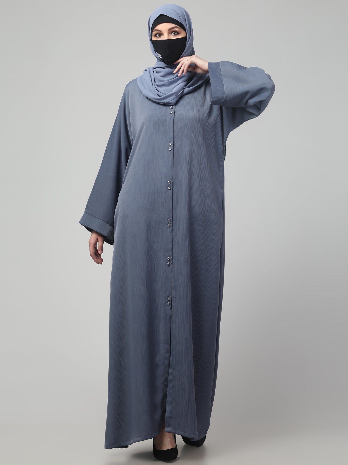 Front Open Abaya in Zoom Imported Fabric – Subtle Elegance with a Crushed Texture