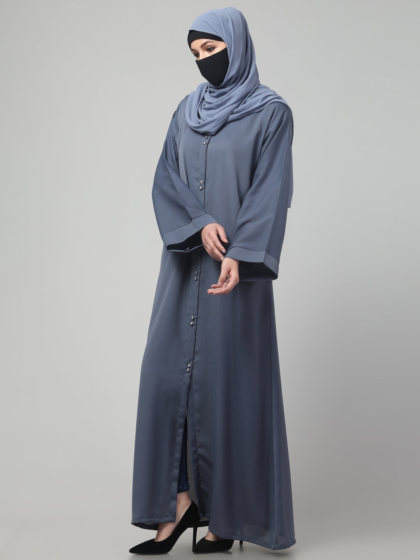 Front Open Abaya in Zoom Imported Fabric – Subtle Elegance with a Crushed Texture