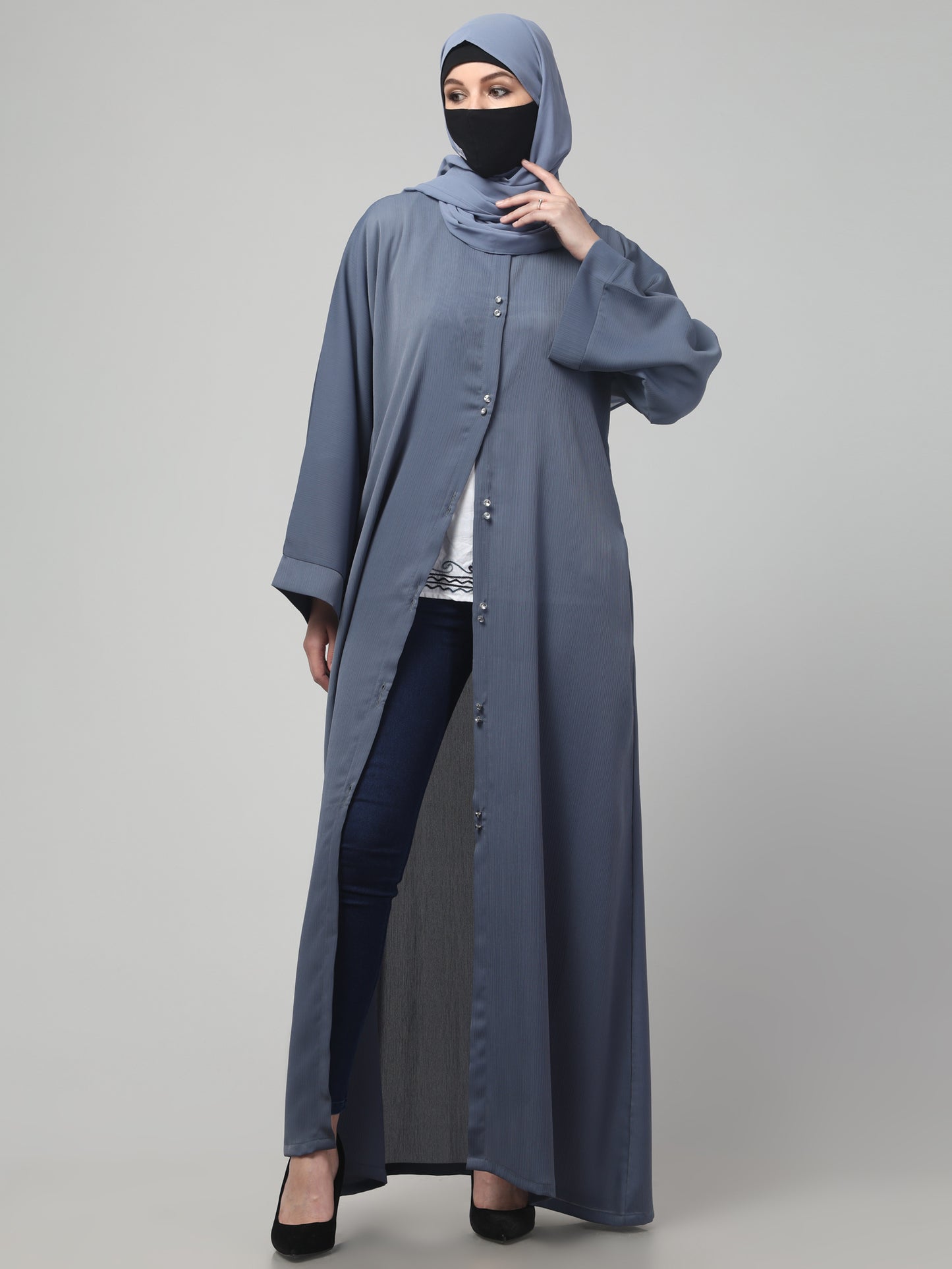 Front Open Abaya in Zoom Imported Fabric – Subtle Elegance with a Crushed Texture