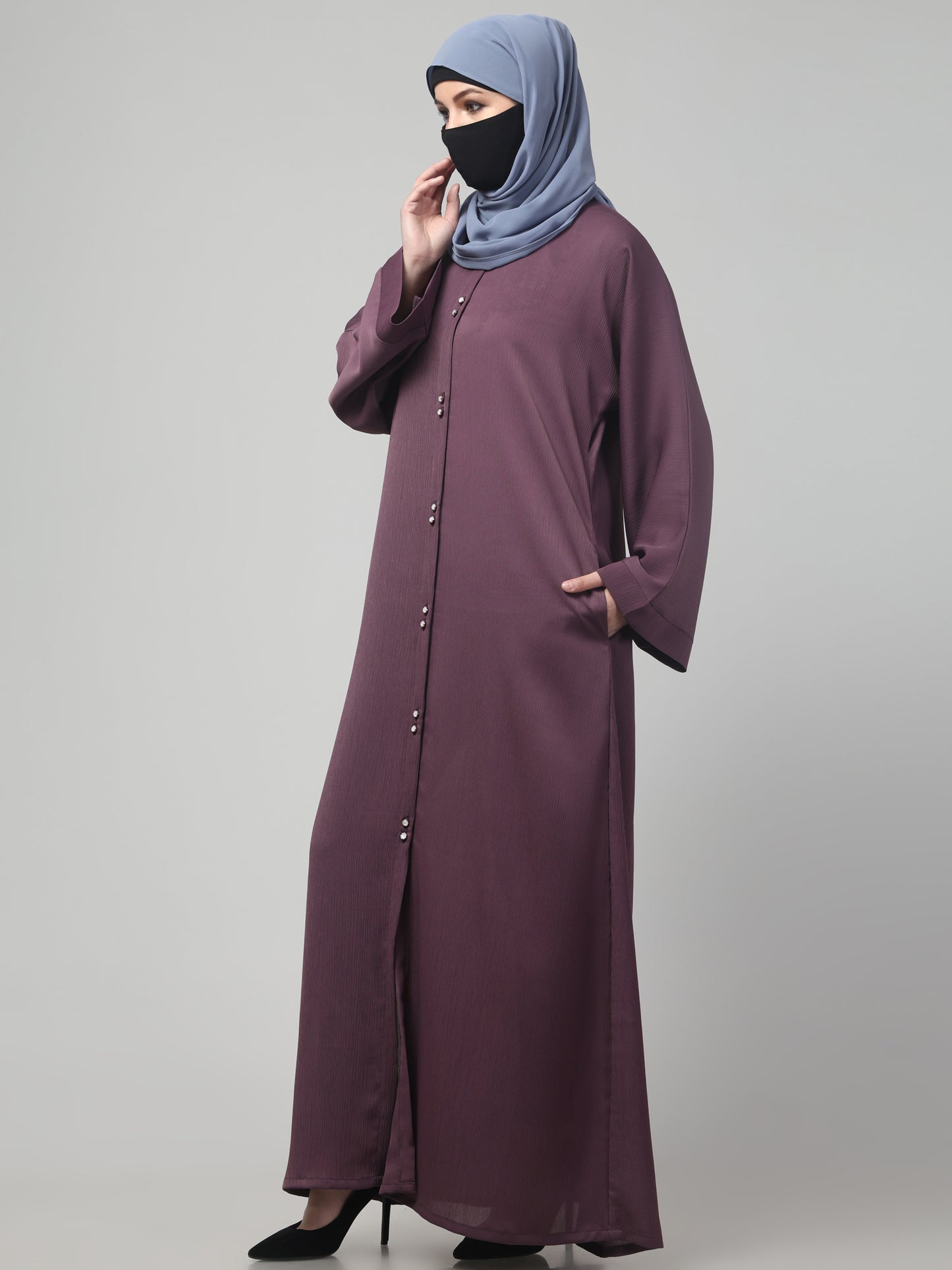 Front Open Abaya in Zoom Imported Fabric – Subtle Elegance with a Crushed Texture