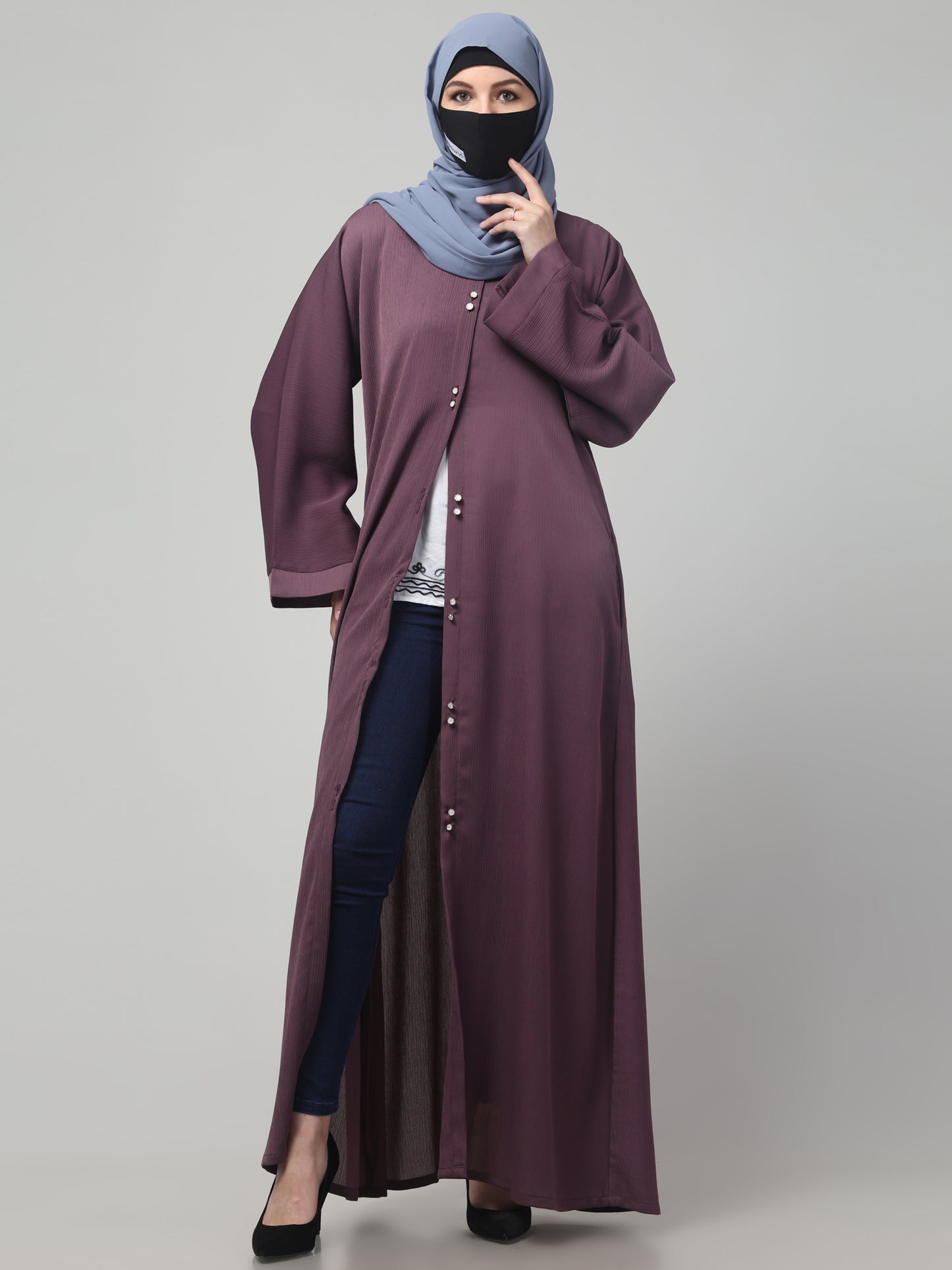 Front Open Abaya in Zoom Imported Fabric – Subtle Elegance with a Crushed Texture