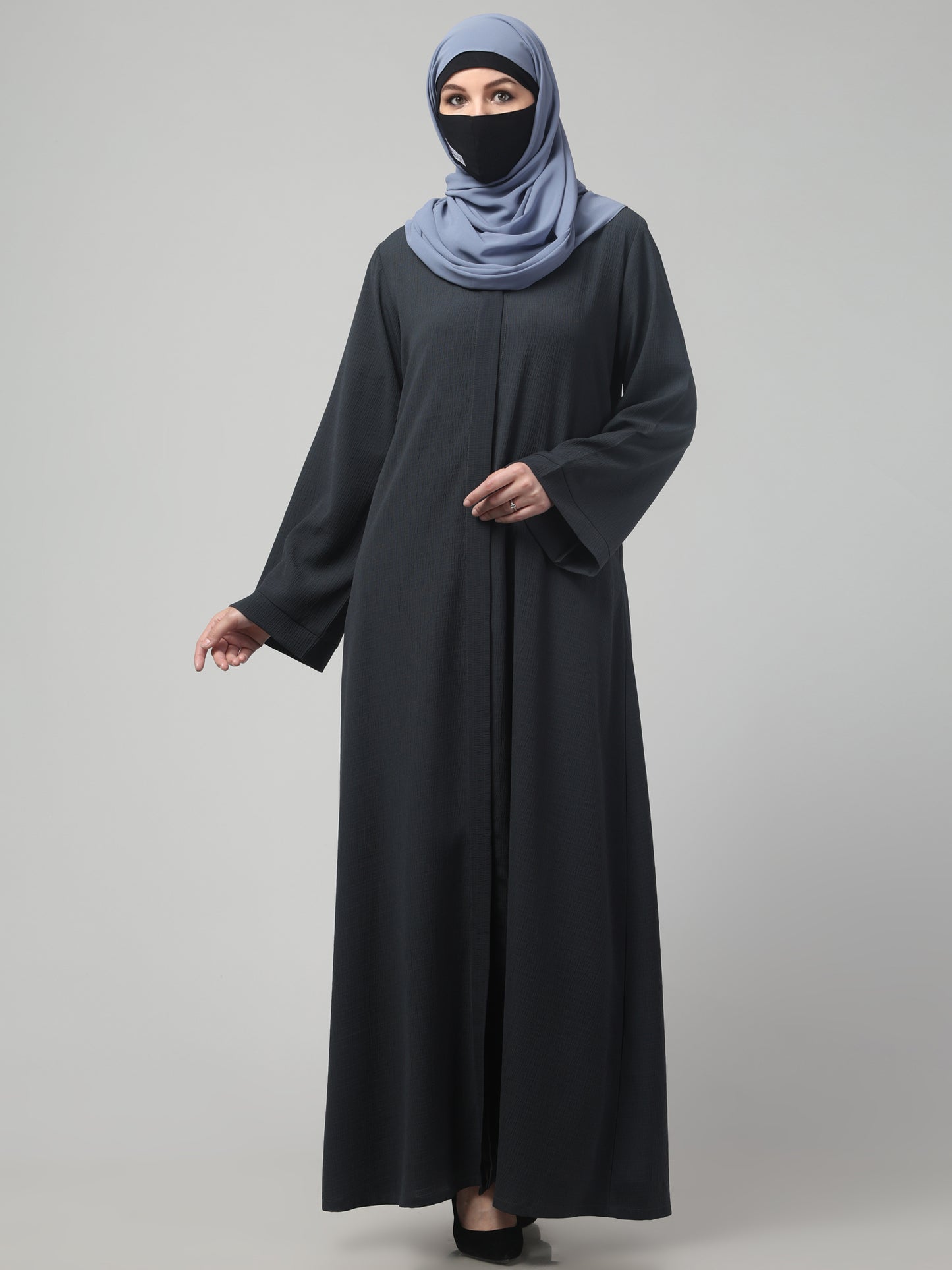 Front Open Abaya in Zamzam Crush – Subtle Elegance with a Crushed Finish