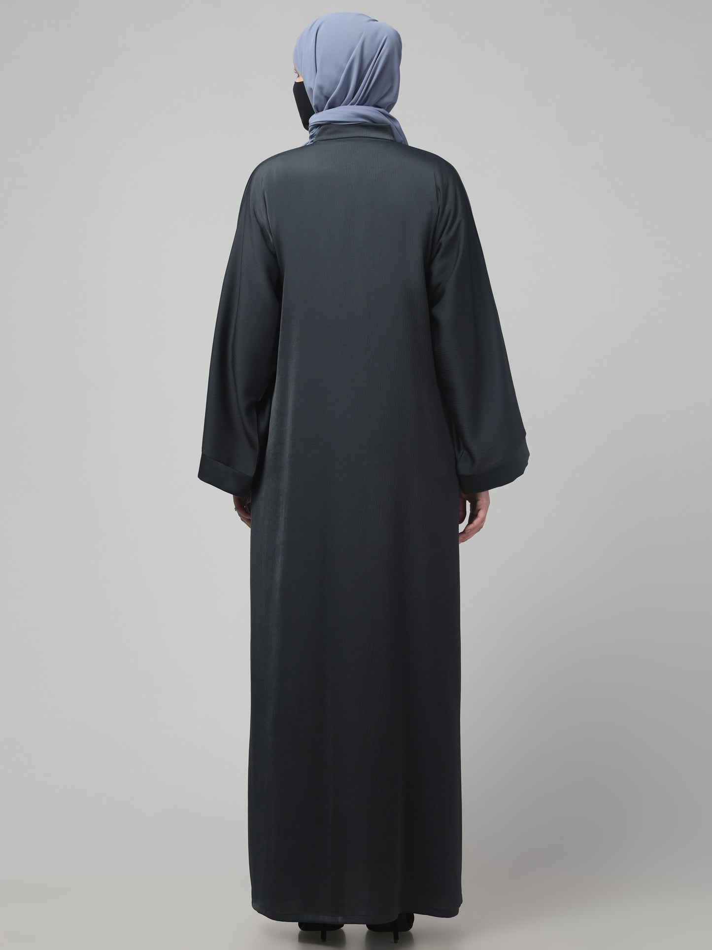 Front Open Tiktok Abaya with Round Neck & Flared Sleeves.