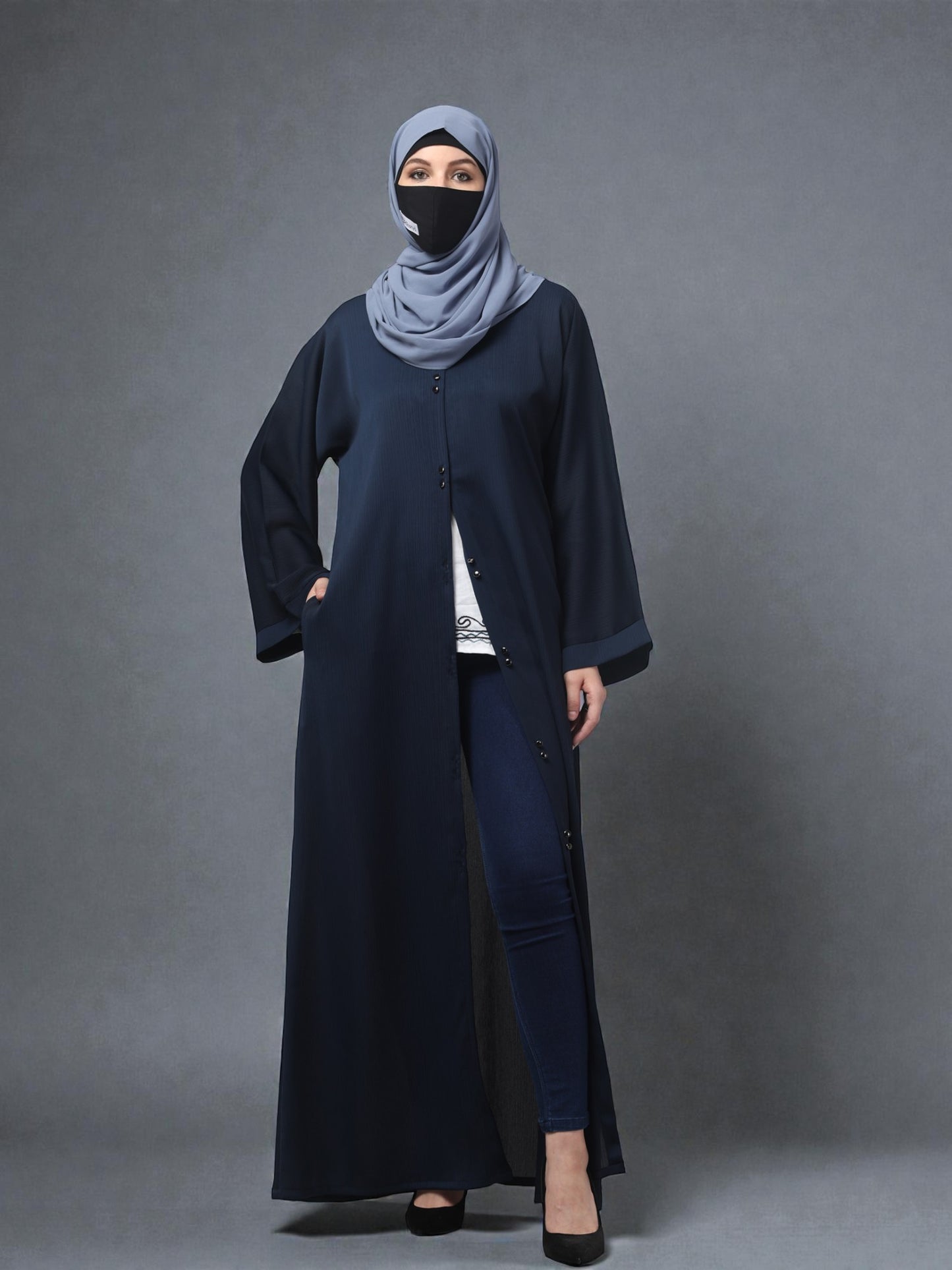 Front Open Abaya in Zoom Imported Fabric – Subtle Elegance with a Crushed Texture