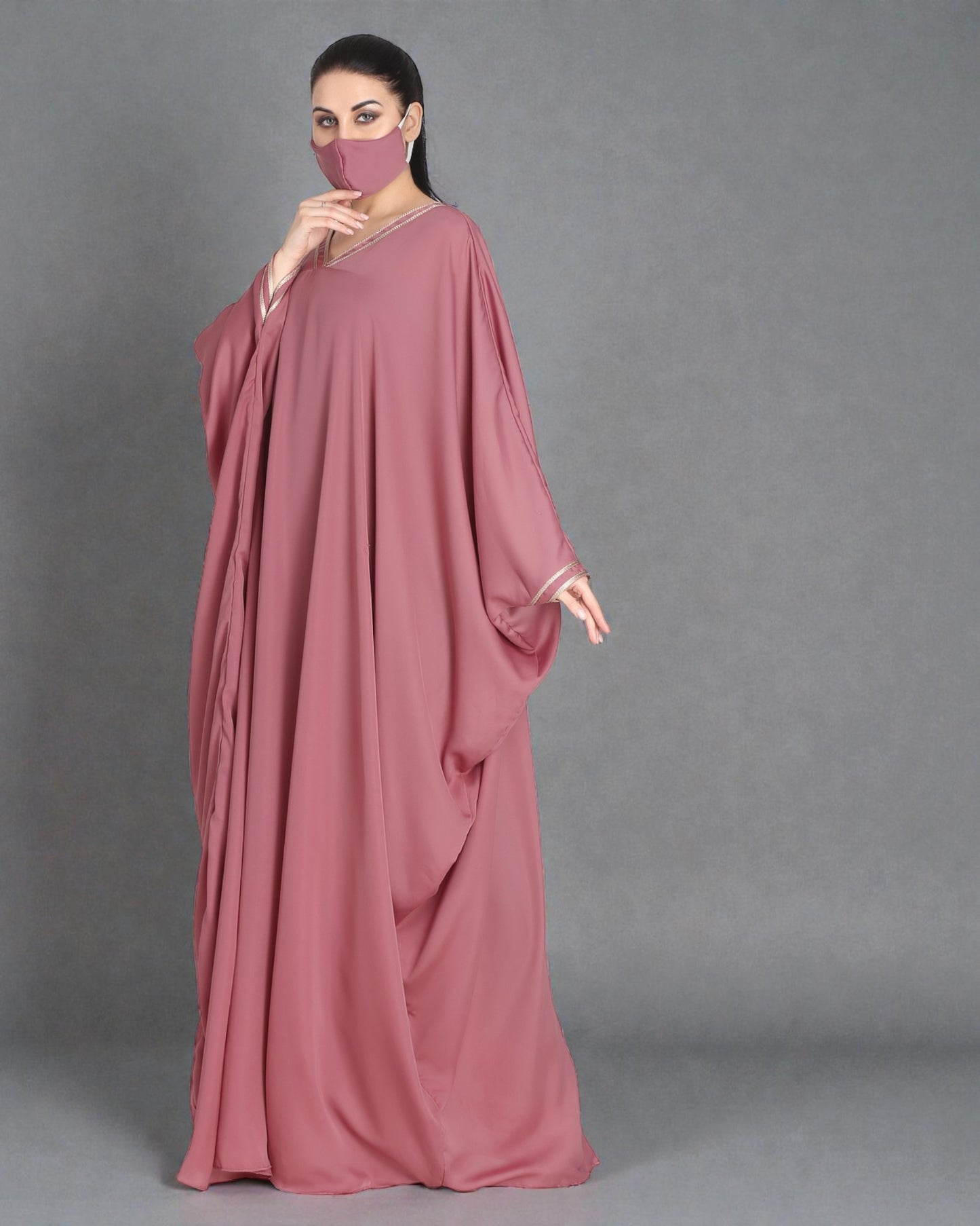 Pink Kaftan With Golden Contrast