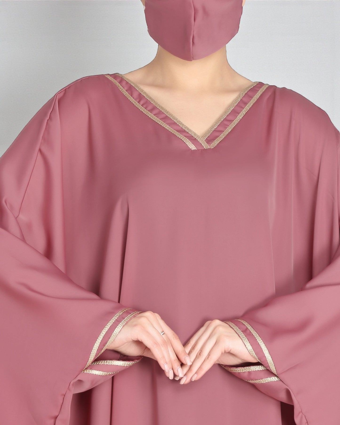 Pink Kaftan With Golden Contrast
