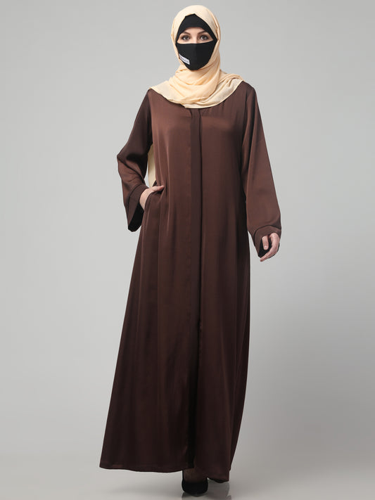 Front Open Abaya In Premium Tiktok Fabric with V-Neck & Flared Sleeves.