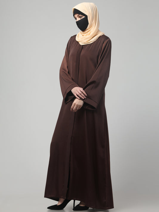Front Open Abaya In Premium Tiktok Fabric with V-Neck & Flared Sleeves.