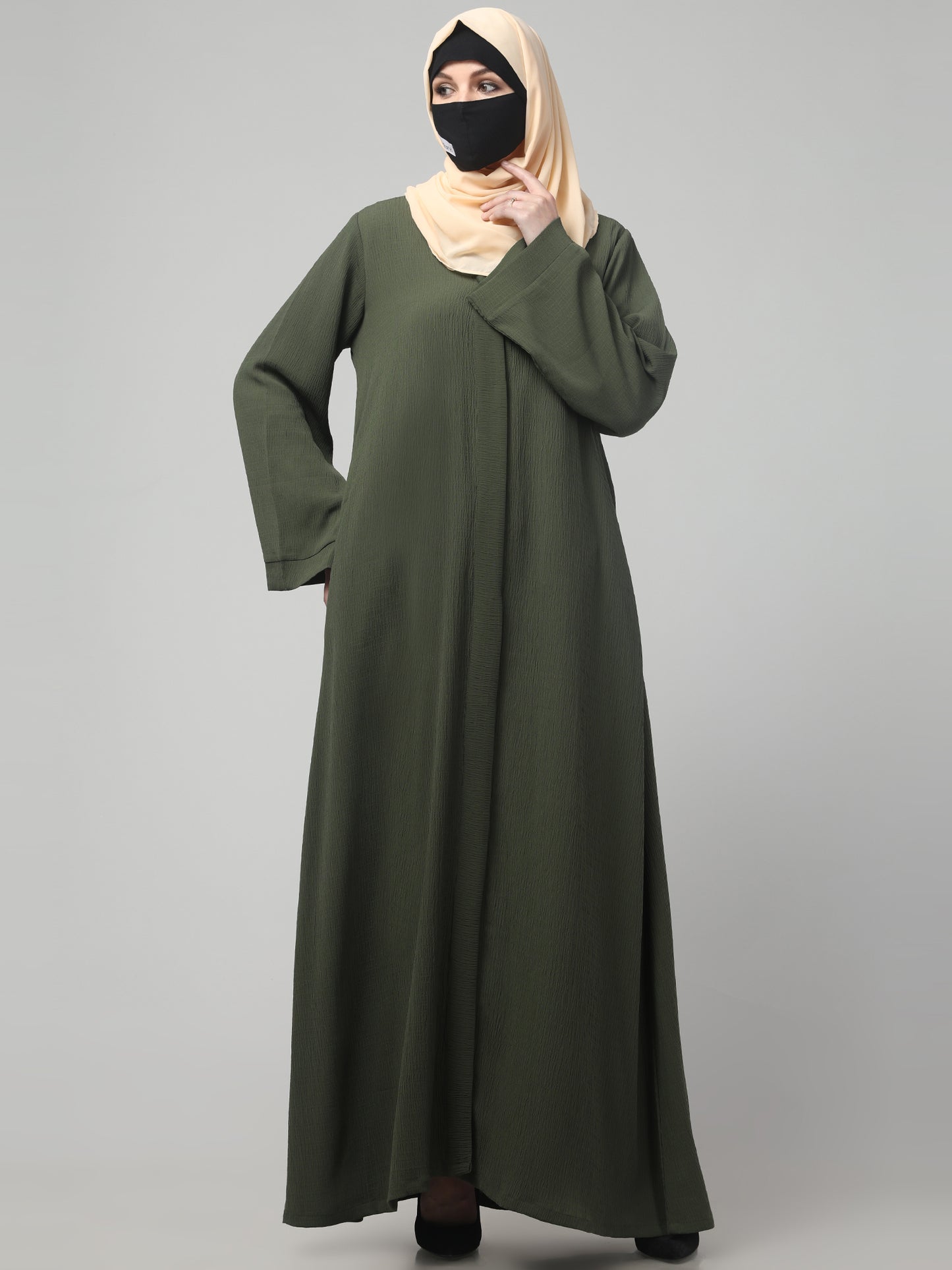 Front Open Abaya in Zamzam Crush – Subtle Elegance with a Crushed Finish