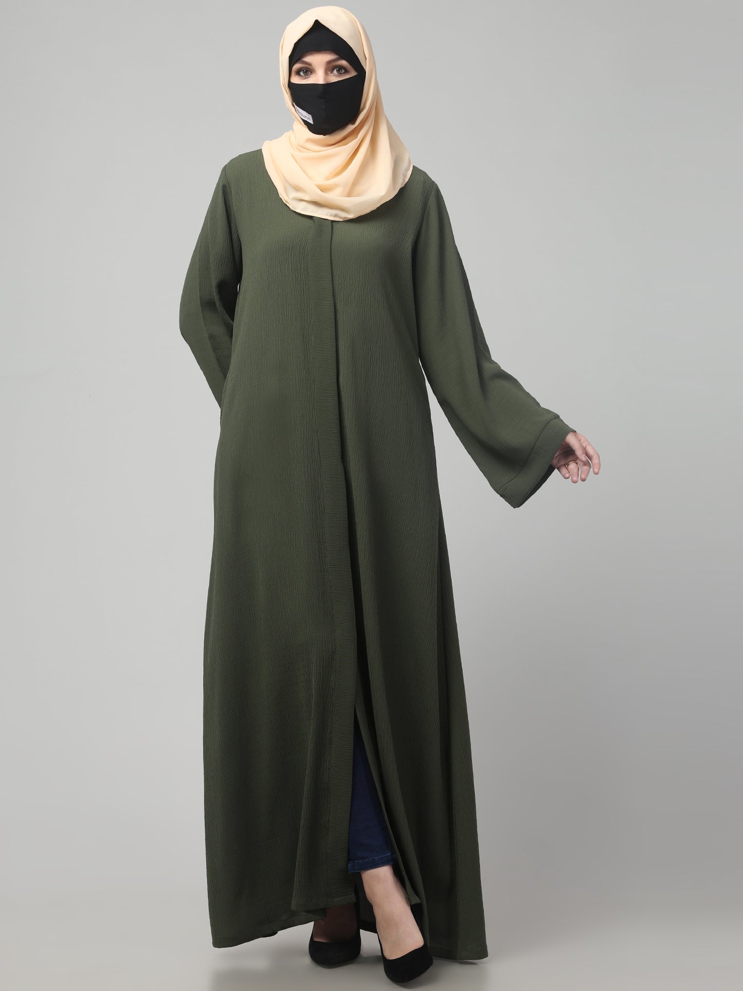 Front Open Abaya in Zamzam Crush – Subtle Elegance with a Crushed Finish
