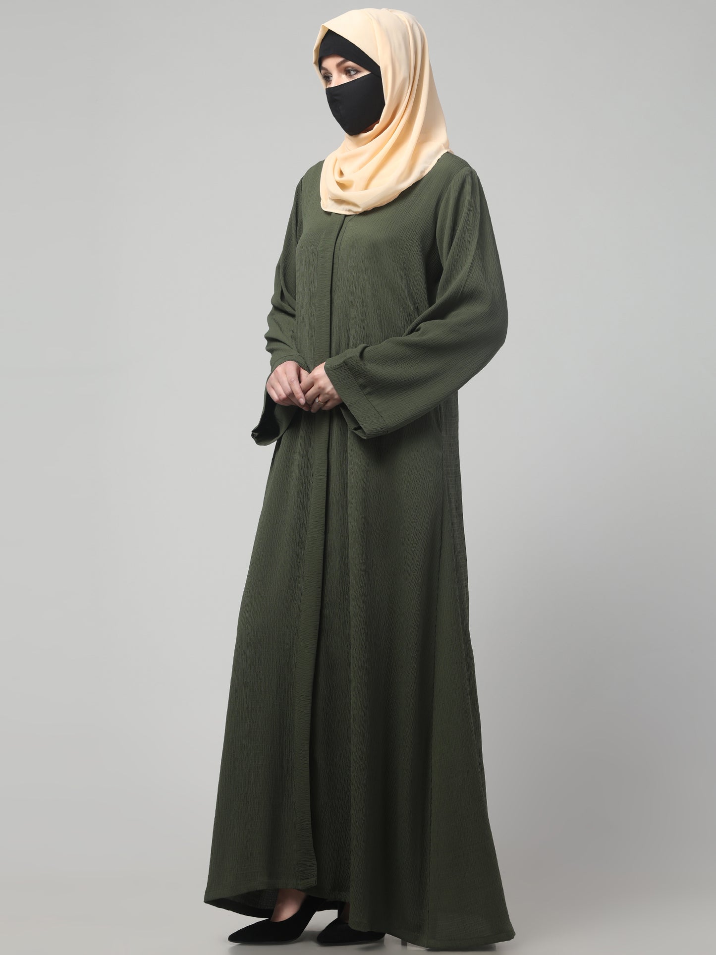 Front Open Abaya in Zamzam Crush – Subtle Elegance with a Crushed Finish