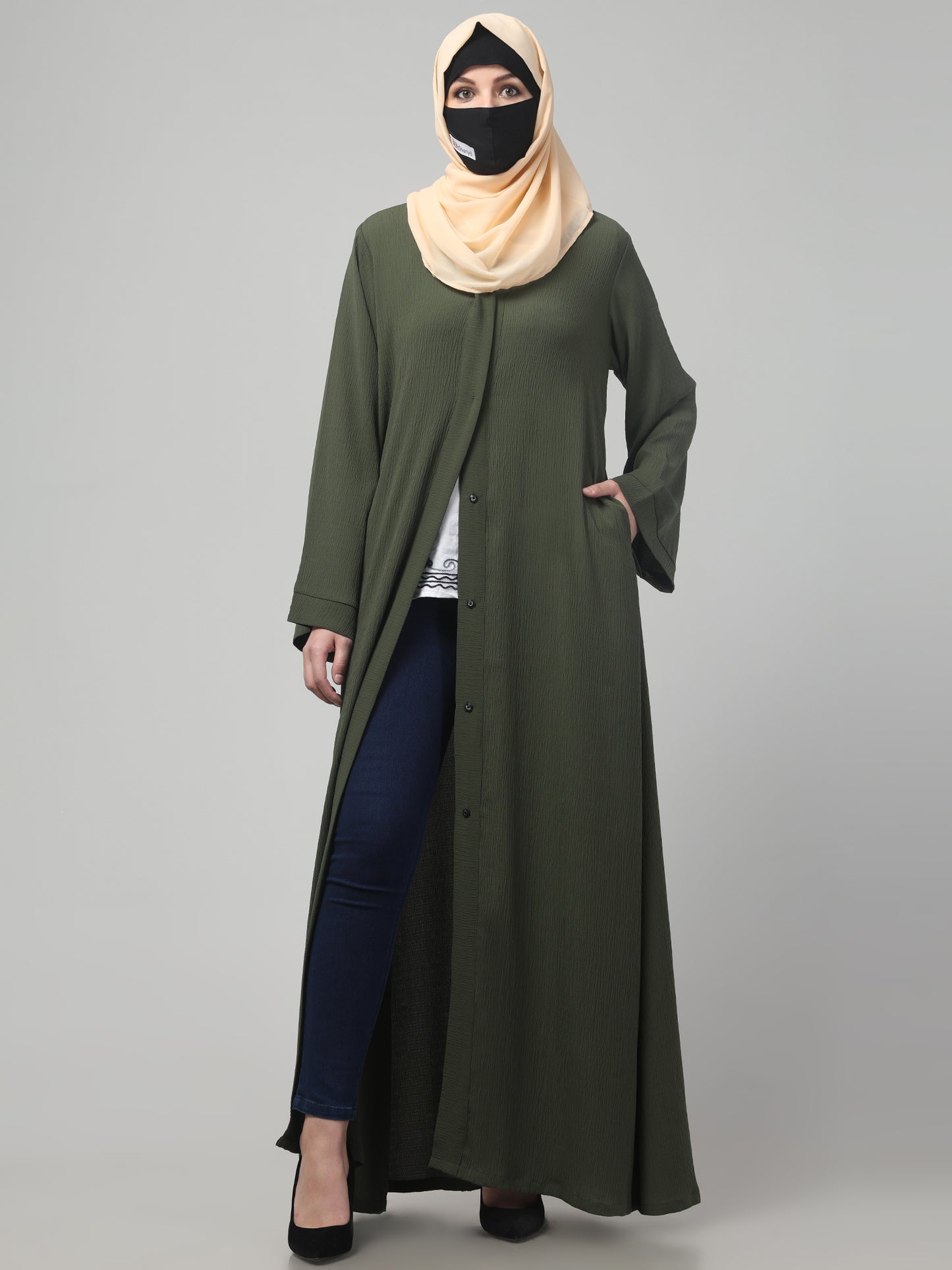 Front Open Abaya in Zamzam Crush – Subtle Elegance with a Crushed Finish