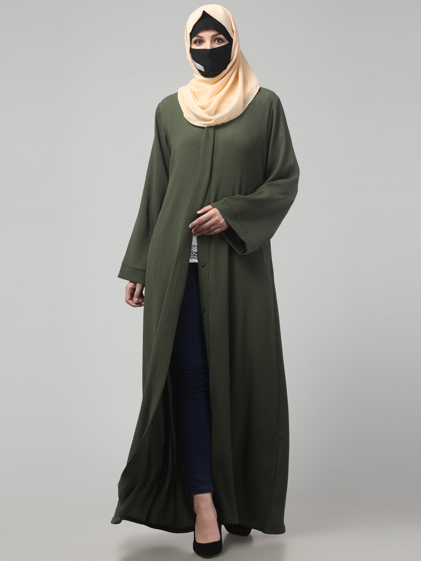Front Open Abaya in Zamzam Crush – Subtle Elegance with a Crushed Finish