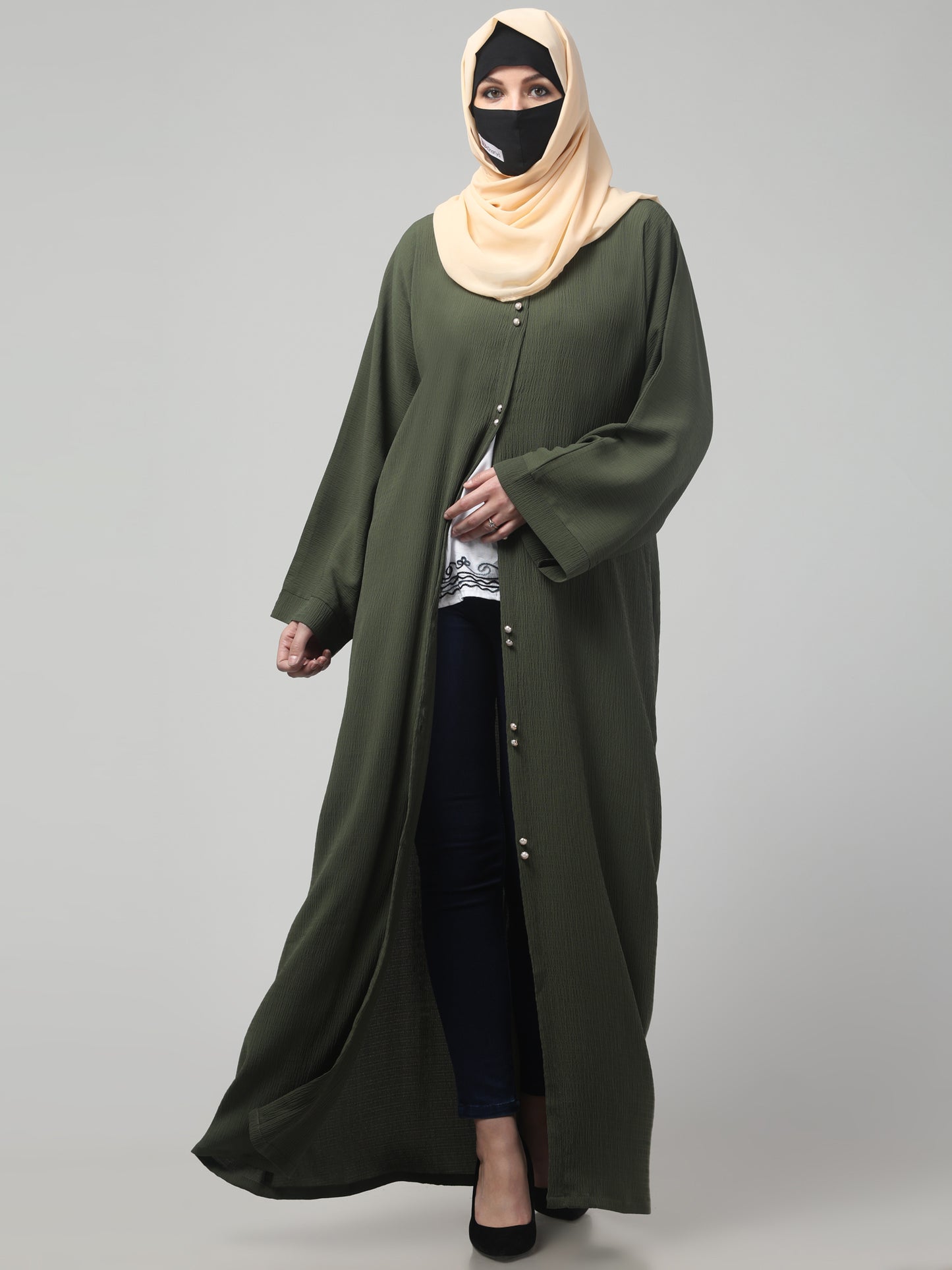 Front Open Abaya in Zamzam Crush – Graceful Texture & Timeless Comfort