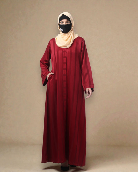 Front Open Abaya in Zoom Pro Fabric – Textured Elegance with Self Stripes