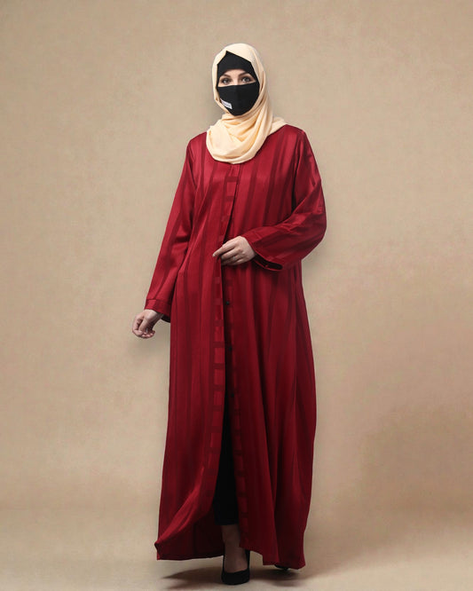 Front Open Abaya in Zoom Pro Fabric – Textured Elegance with Self Stripes