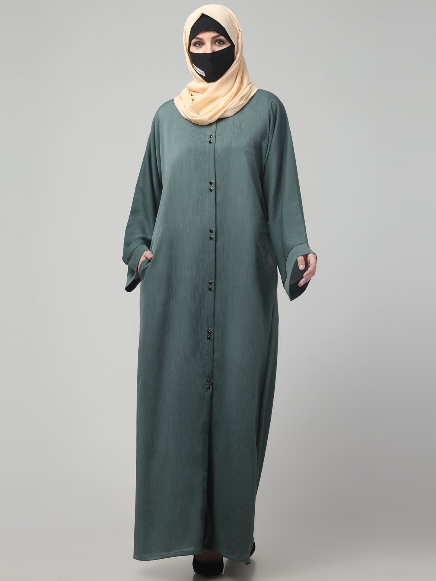 Front Open Abaya in Zoom Imported Fabric – Subtle Elegance with a Crushed Texture