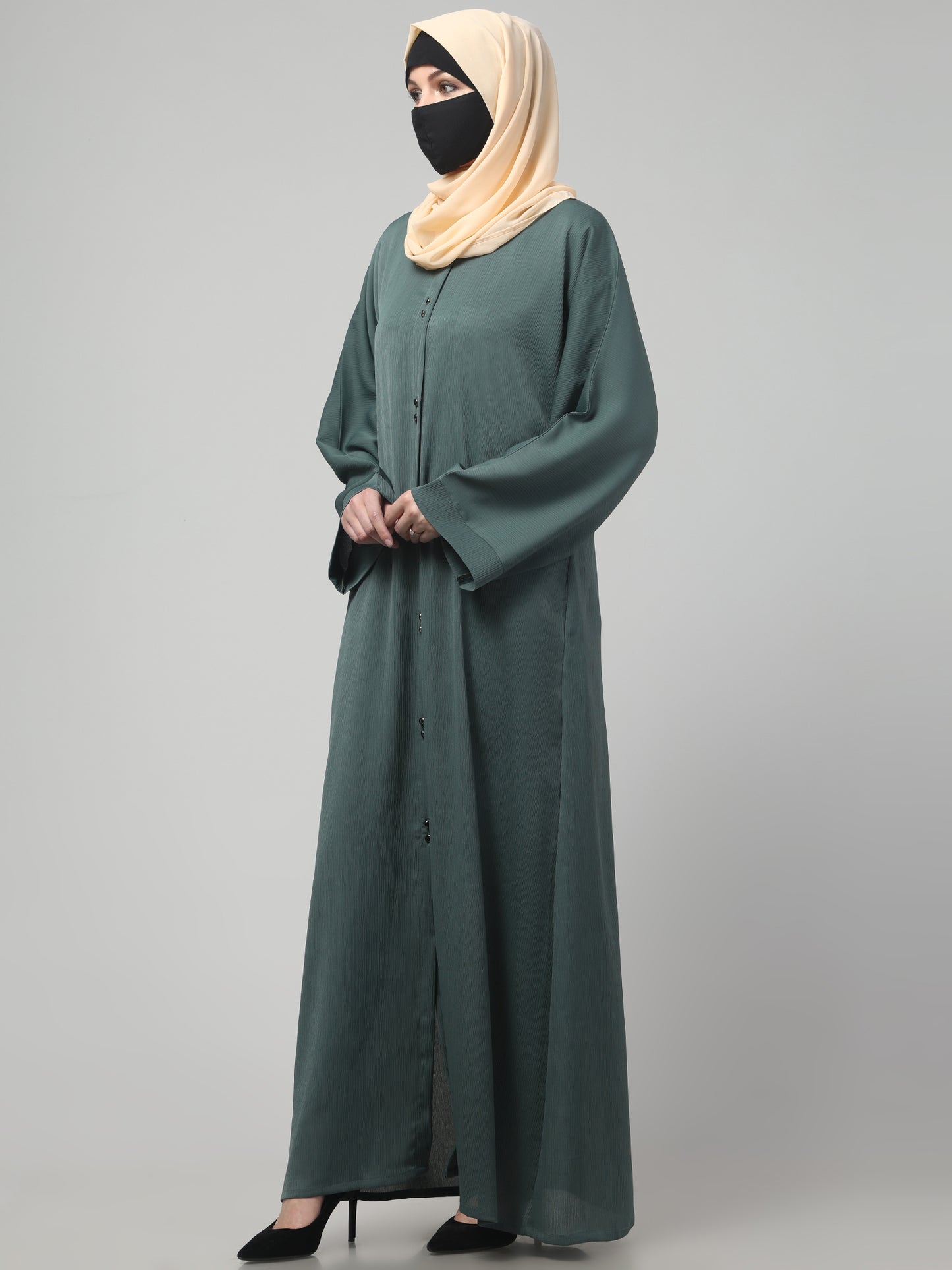 Front Open Abaya in Zoom Imported Fabric – Subtle Elegance with a Crushed Texture