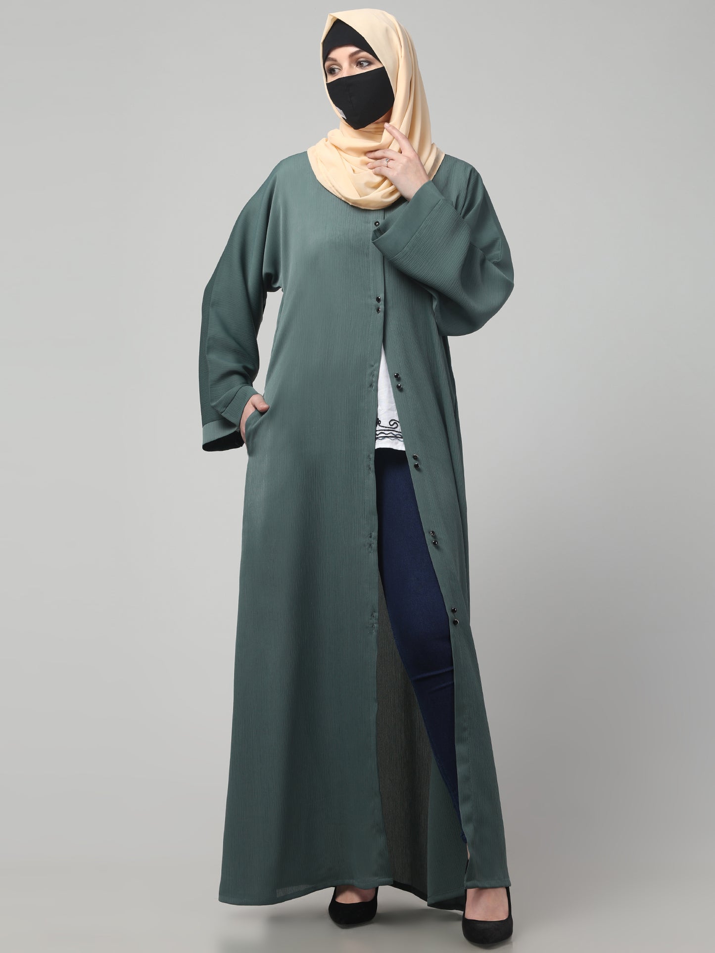 Front Open Abaya in Zoom Imported Fabric – Subtle Elegance with a Crushed Texture