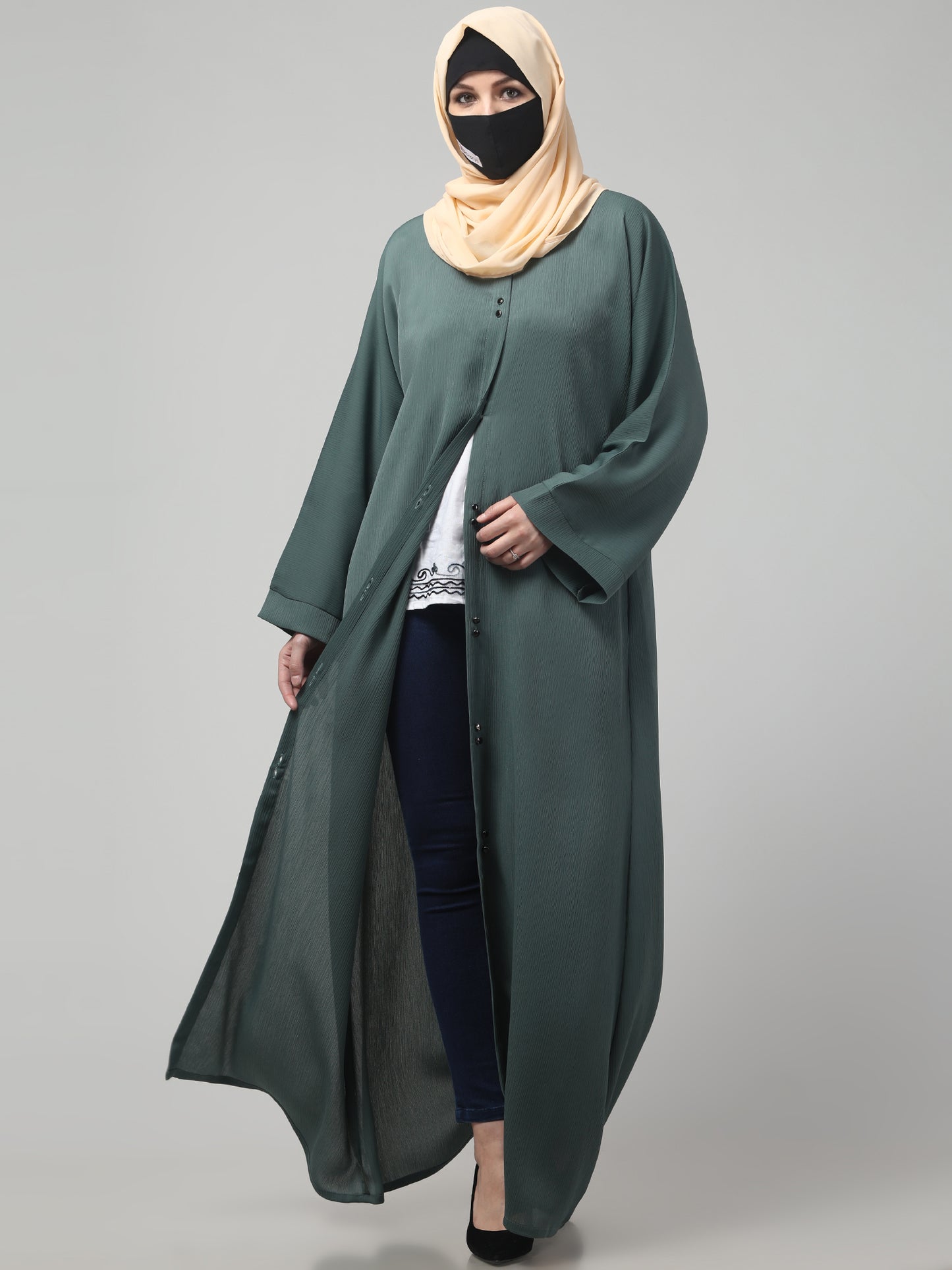 Front Open Abaya in Zoom Imported Fabric – Subtle Elegance with a Crushed Texture