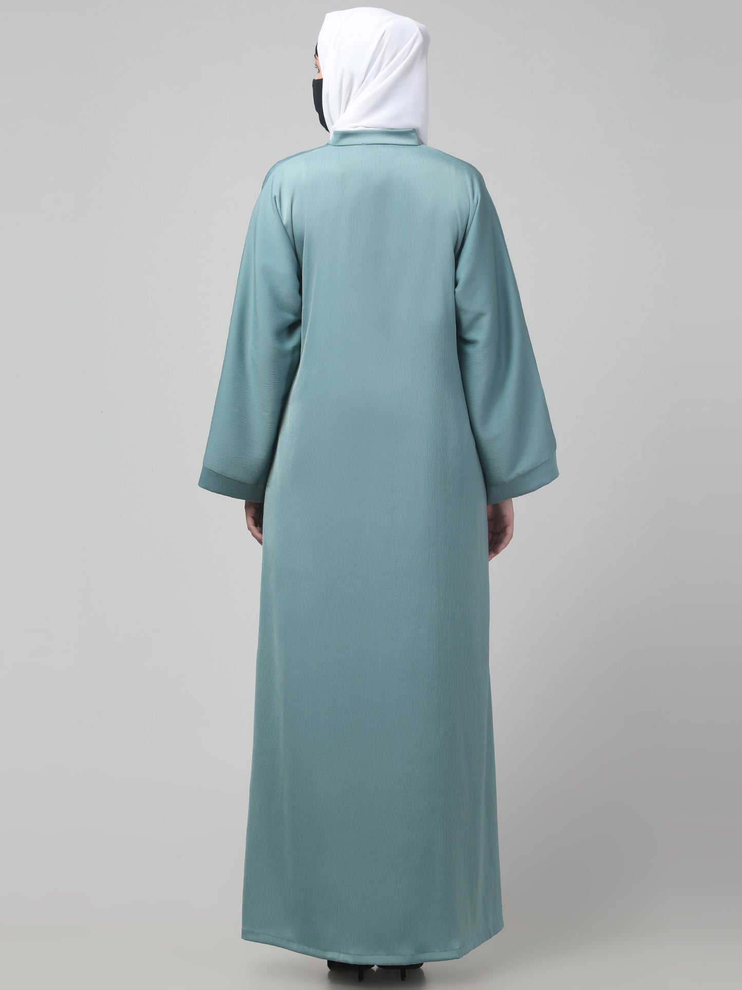 Front Open Tiktok Abaya with Round Neck & Flared Sleeves.