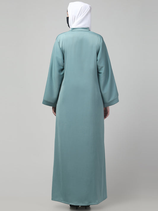 Front Open Tiktok Abaya with Round Neck & Flared Sleeves.