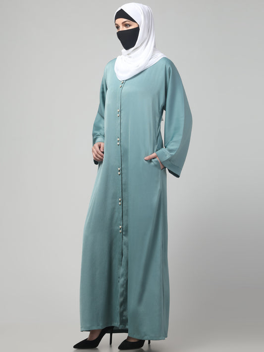 Front Open Tiktok Abaya with Round Neck & Flared Sleeves.
