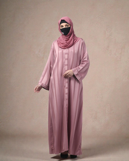 Front Open Abaya in Zoom Pro Fabric – Textured Elegance with Self Stripes