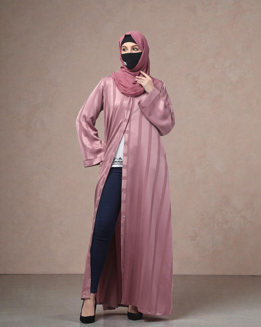 Front Open Abaya in Zoom Pro Fabric – Textured Elegance with Self Stripes