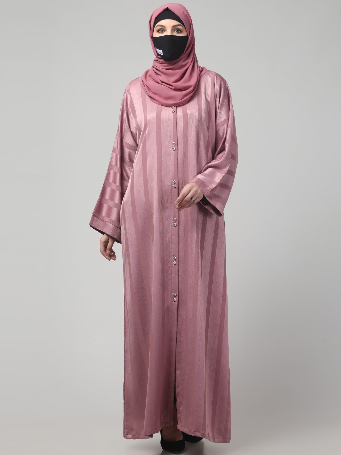 Front Open Abaya in Zoom Pro Fabric – Subtle Stripes & Effortless Grace