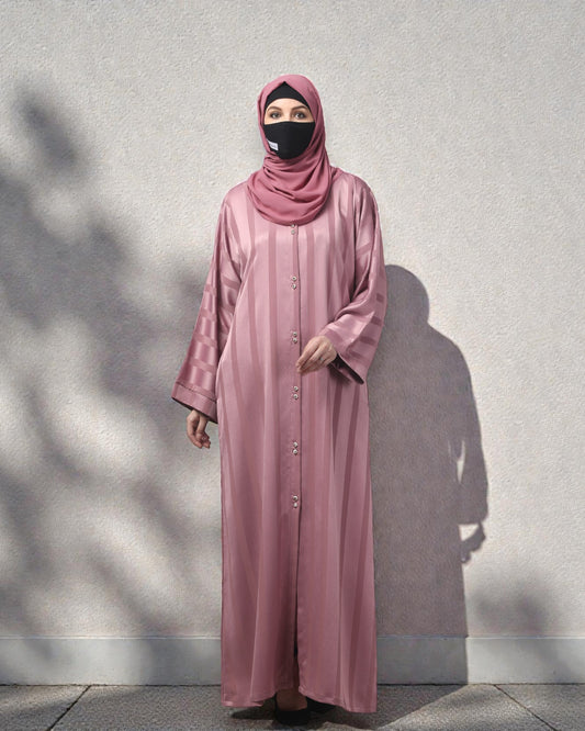 Front Open Abaya in Zoom Pro Fabric – Subtle Stripes & Effortless Grace