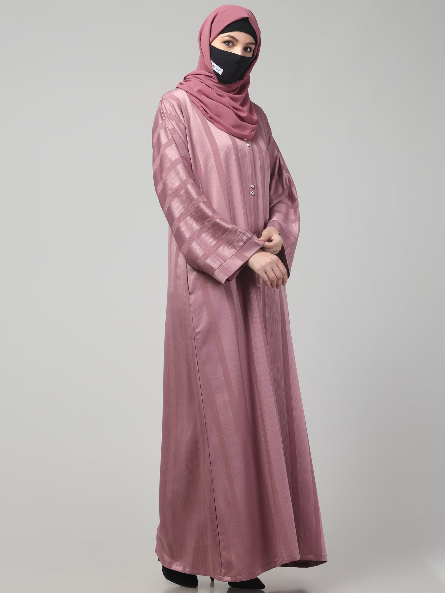 Front Open Abaya in Zoom Pro Fabric – Subtle Stripes & Effortless Grace