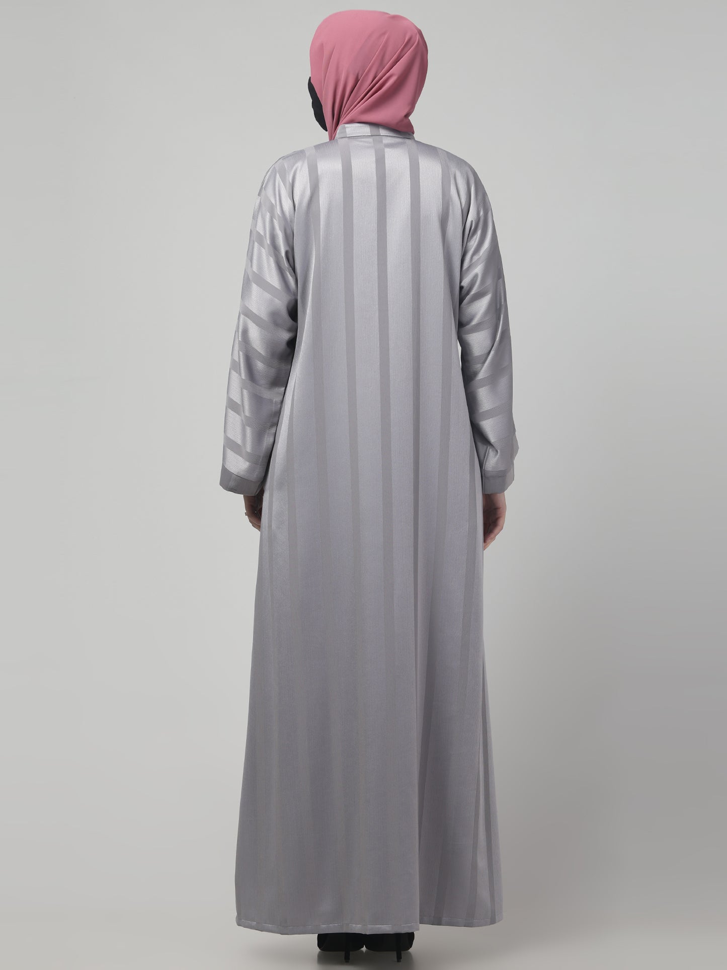 Front Open Abaya in Zoom Pro Fabric – Subtle Stripes & Effortless Grace