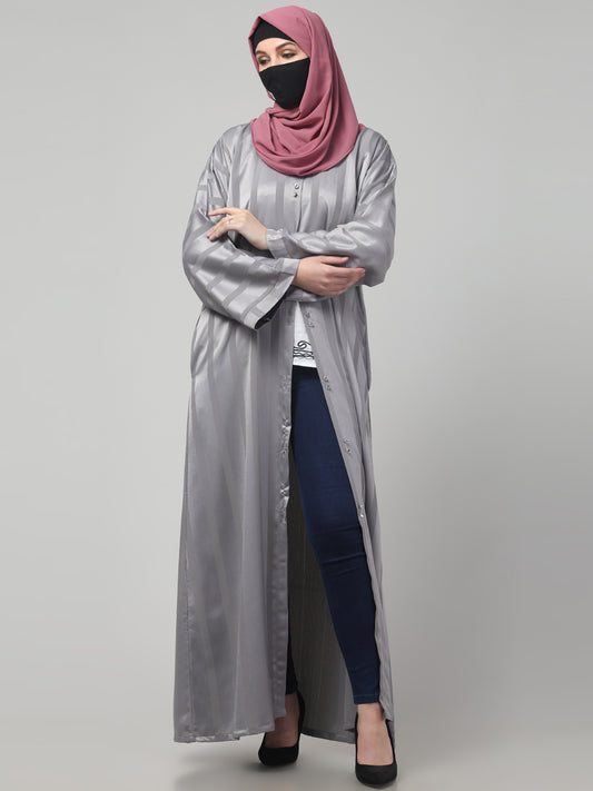 Front Open Abaya in Zoom Pro Fabric – Subtle Stripes & Effortless Grace