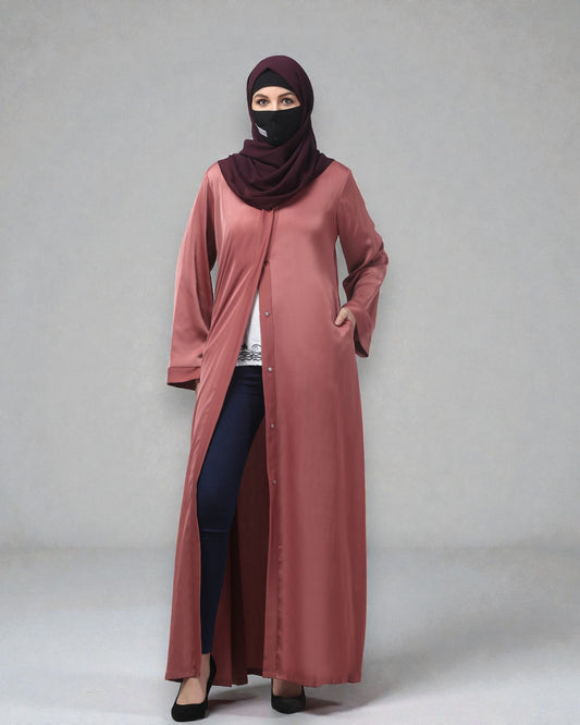 Front Open Tiktok Abaya with V-Neck & Flared Sleeves – Includes Hijab