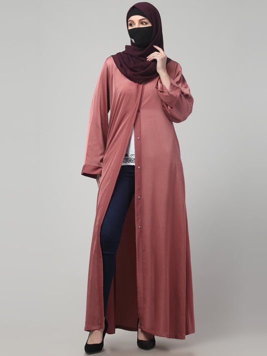 Front Open Abaya In Premium Tiktok Fabric with V-Neck & Flared Sleeves.