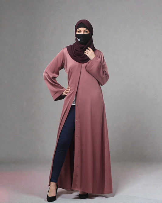 Front Open Tiktok Abaya with V-Neck & Flared Sleeves – Includes Hijab