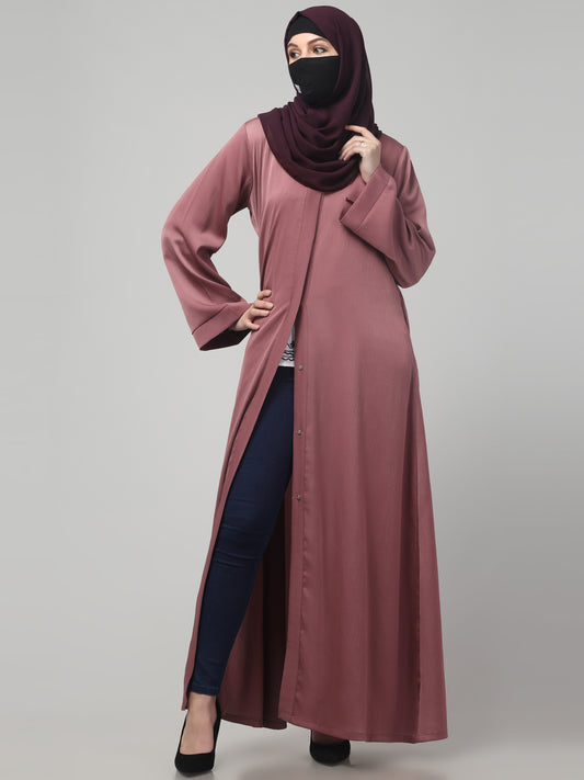 Front Open Abaya In Premium Tiktok Fabric with V-Neck & Flared Sleeves.