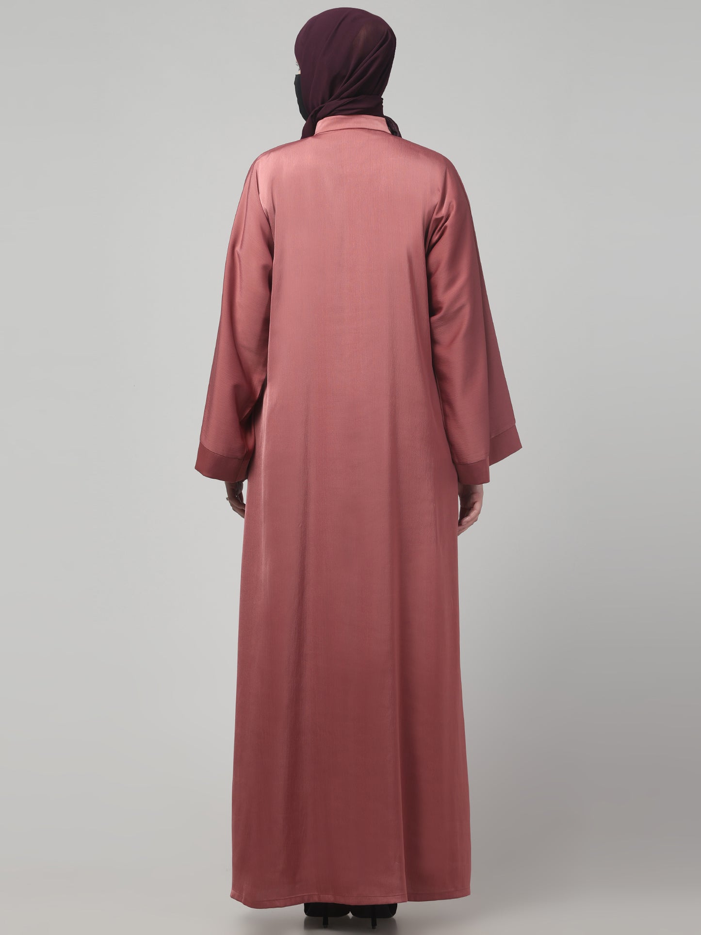 Front Open Tiktok Abaya with Round Neck & Flared Sleeves.
