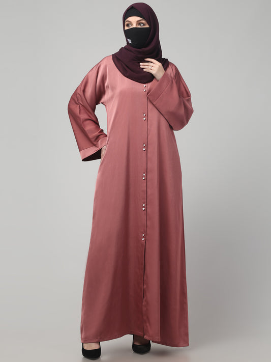 Front Open Tiktok Abaya with Round Neck & Flared Sleeves.