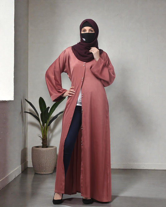 Front Open Tiktok Abaya with Round Neck & Flared Sleeves – Includes Hijab