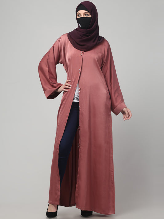 Front Open Tiktok Abaya with Round Neck & Flared Sleeves.