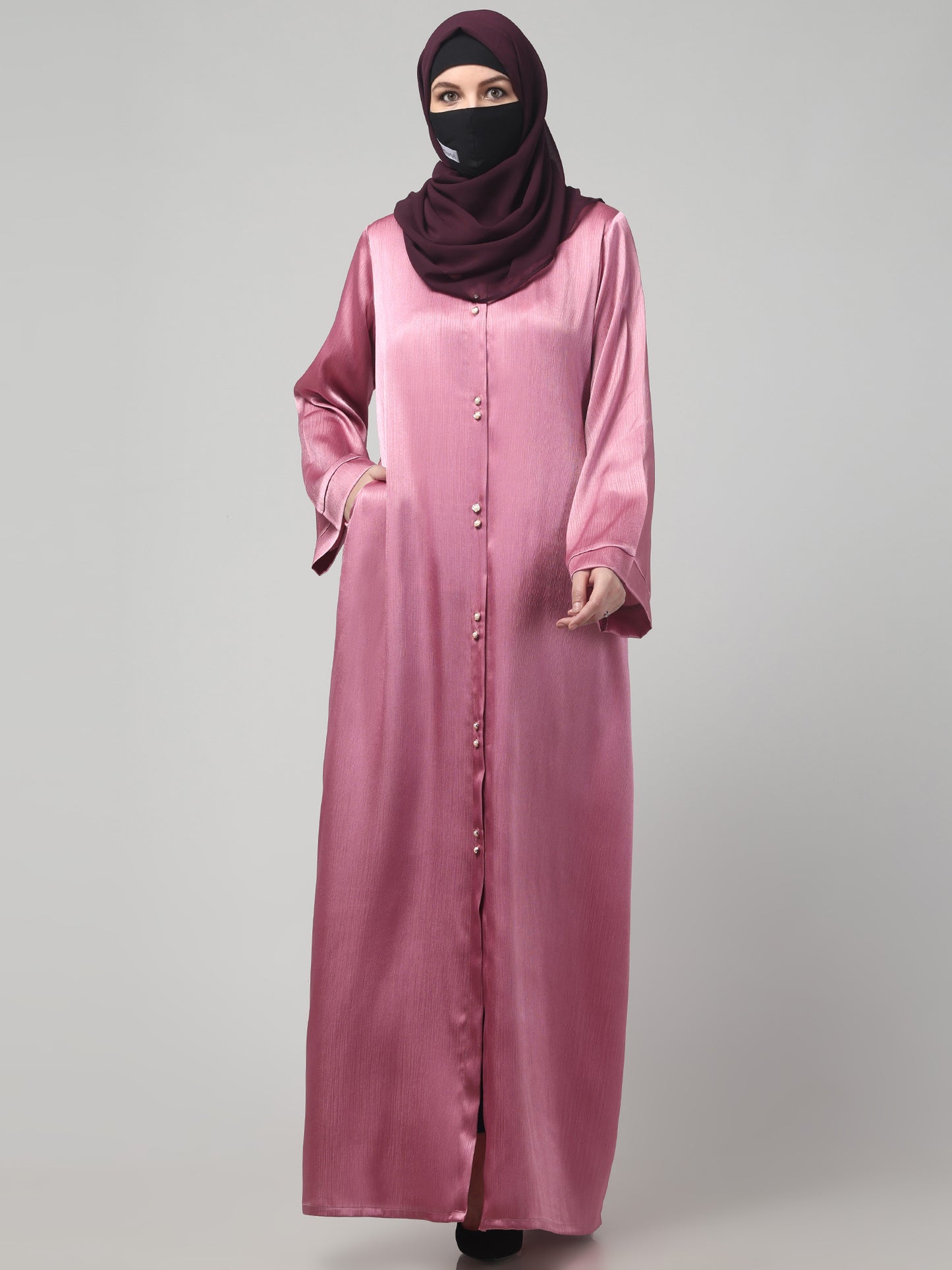 Front Open Abaya in Cadbury Silk Fabric – Lustrous Shine & Elegant Draping