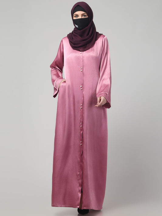 Front Open Abaya in Cadbury Silk Fabric – Lustrous Shine & Elegant Draping
