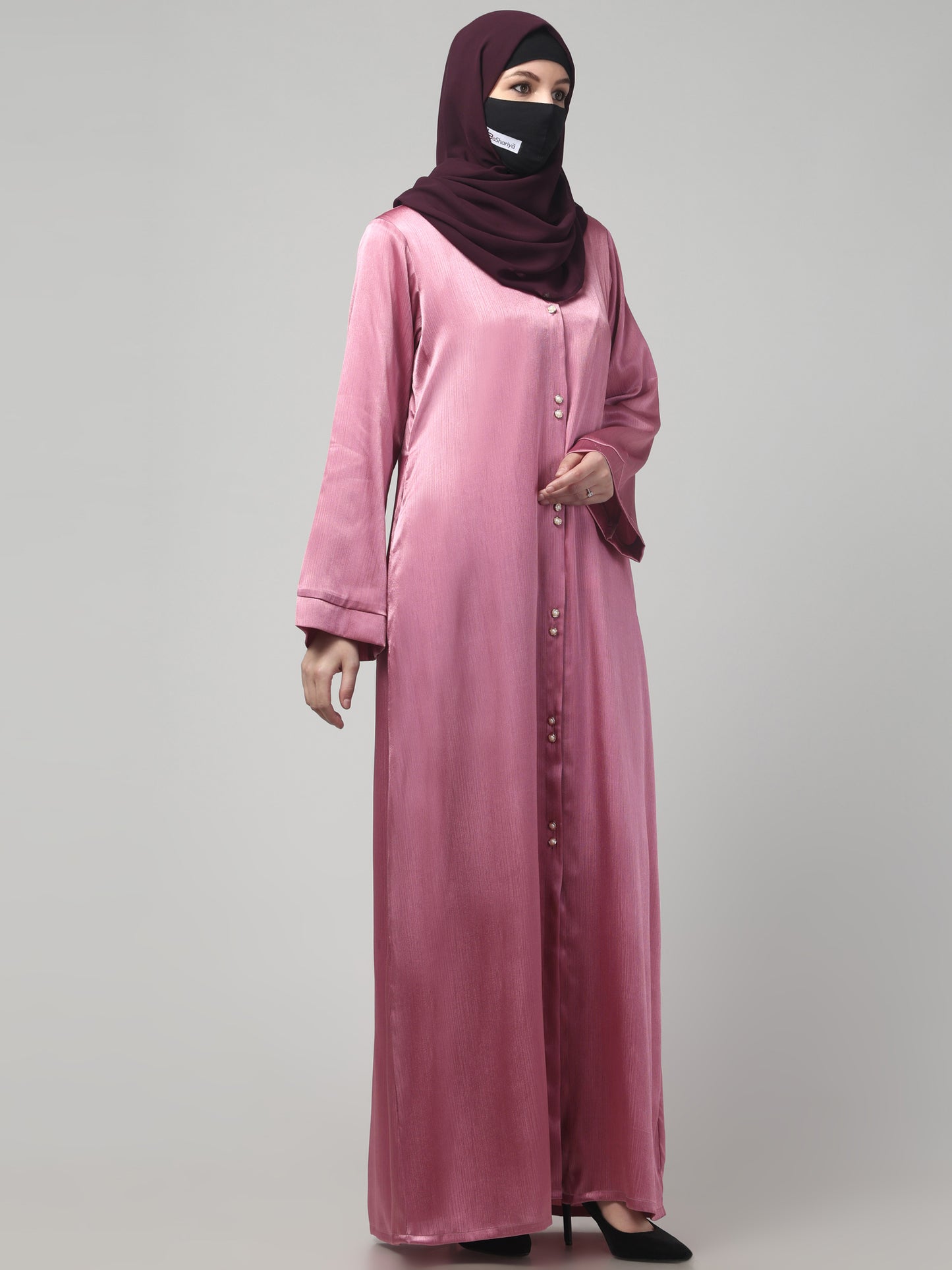Front Open Abaya in Cadbury Silk Fabric – Lustrous Shine & Elegant Draping