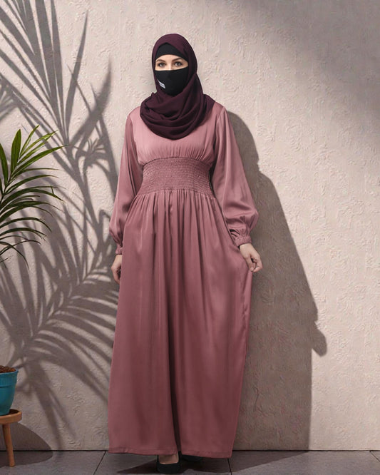 Inner For Abaya in Tiktok Fabric with Smocked Waist & Sleeves To be Worn With A Proper Abaya